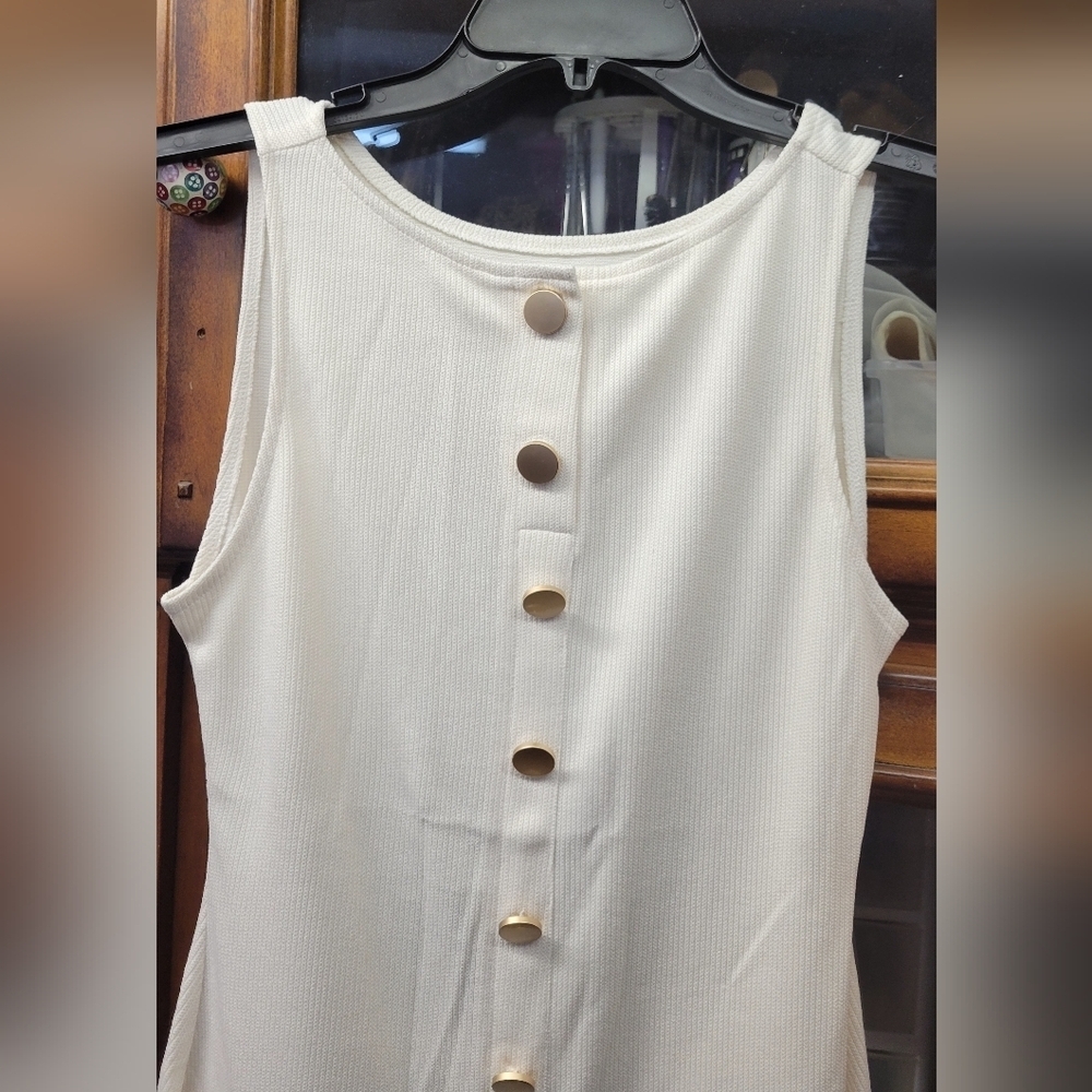 Creamy White Gold Button Accent Sweater Sleeveless 2 Pockets Dress XS - Picture 3 of 7